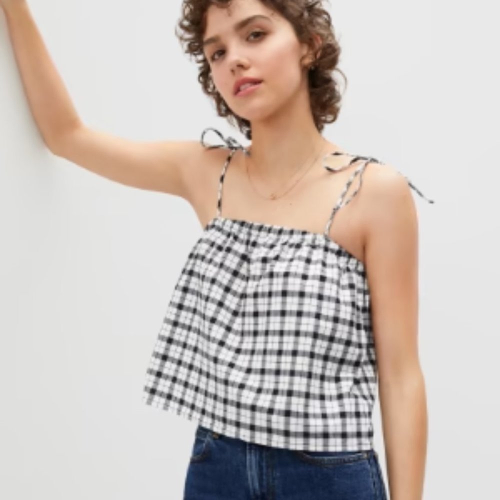 Everlane The Flowy Cami - Black and White Gingham